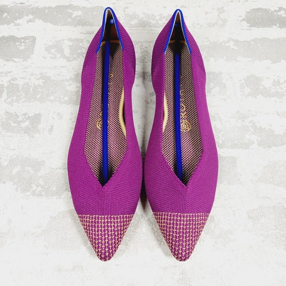 NEW Rothy's The Flat Purple Knit Gold Pointy Toe Slip On Loafers C691 - Picture 5 of 10